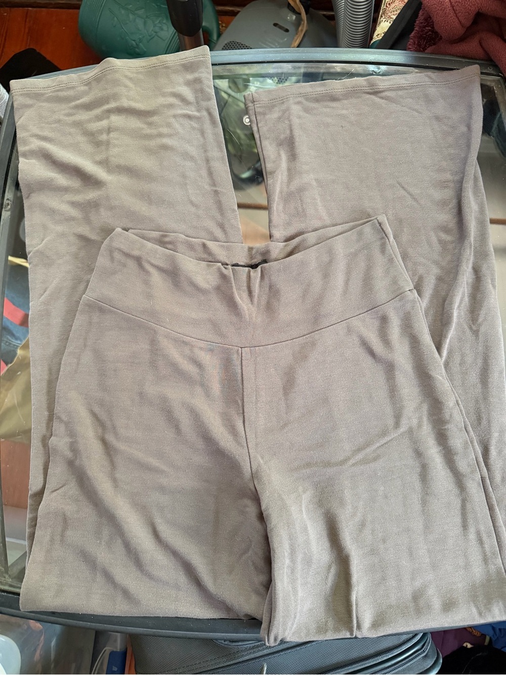 Wide-Leg Knit Pants in Taupe